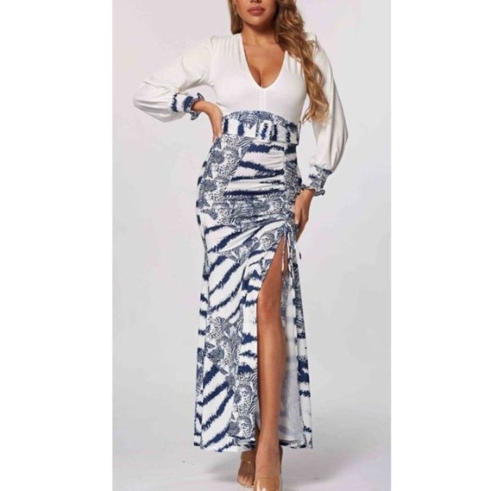 Safari Bleu Zebra Print Maxi Dress